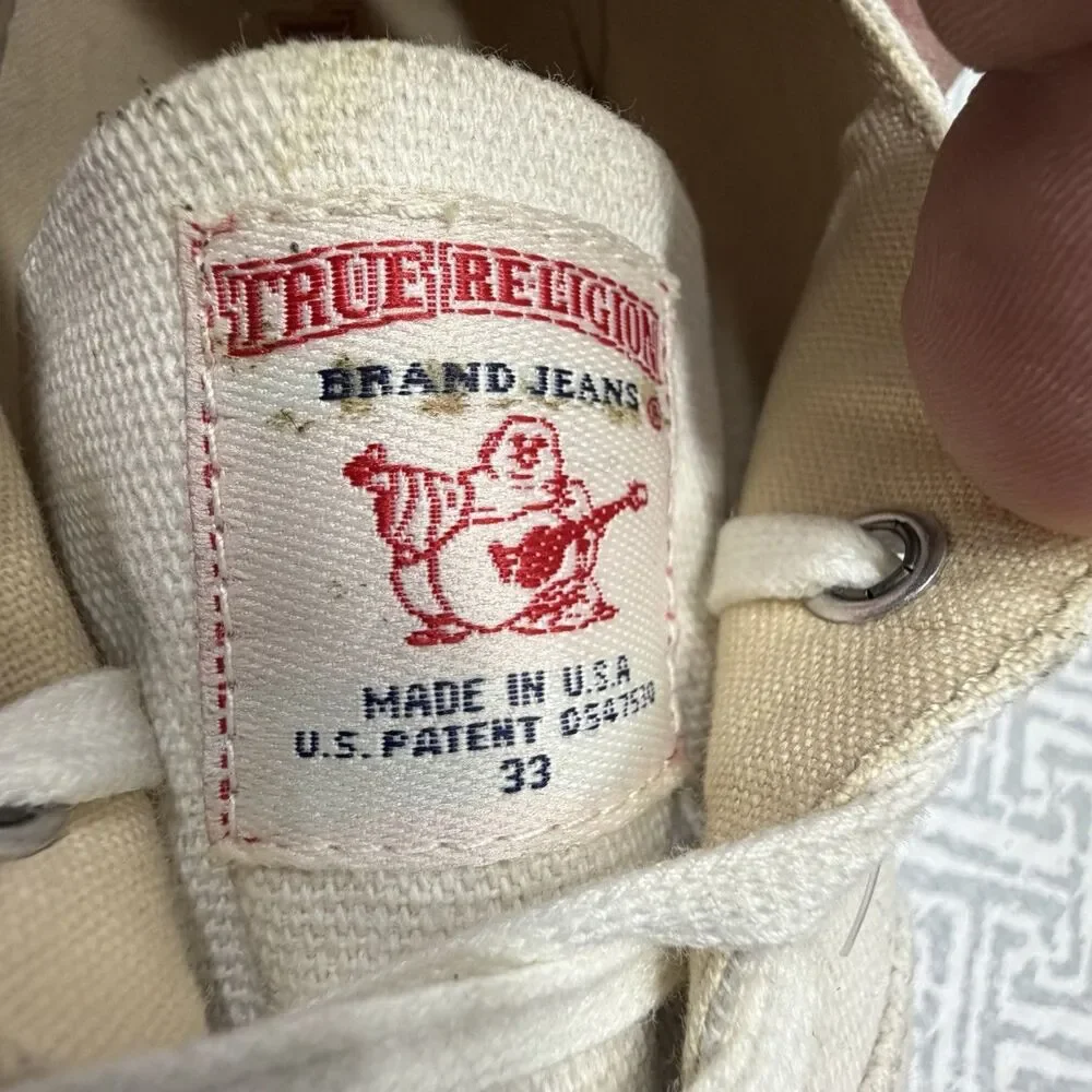 True Religion Vintage Canvas Low Top Sneakers White Men’s Size 11 TR118113 READ!